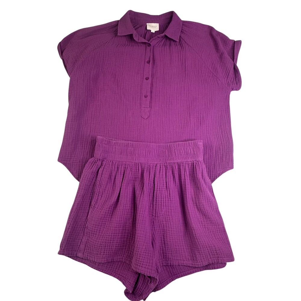 Sundays Alta Short Set Shirt and Shorts Purple Size XS Gauze Material